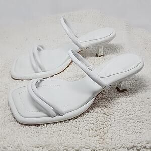 🐲SCHUTZ🐲 AGATHA MID SQUARE TOE WHITE LEATHER LADIE 6 CROME KITTEN HEELS NWOB